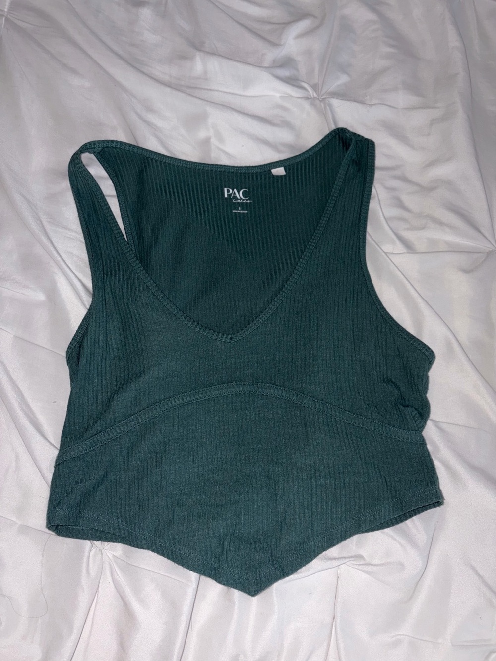 Ribbed V-Neck Crop Tank Top in Deep Green Pacsun with downward triangle bottom
